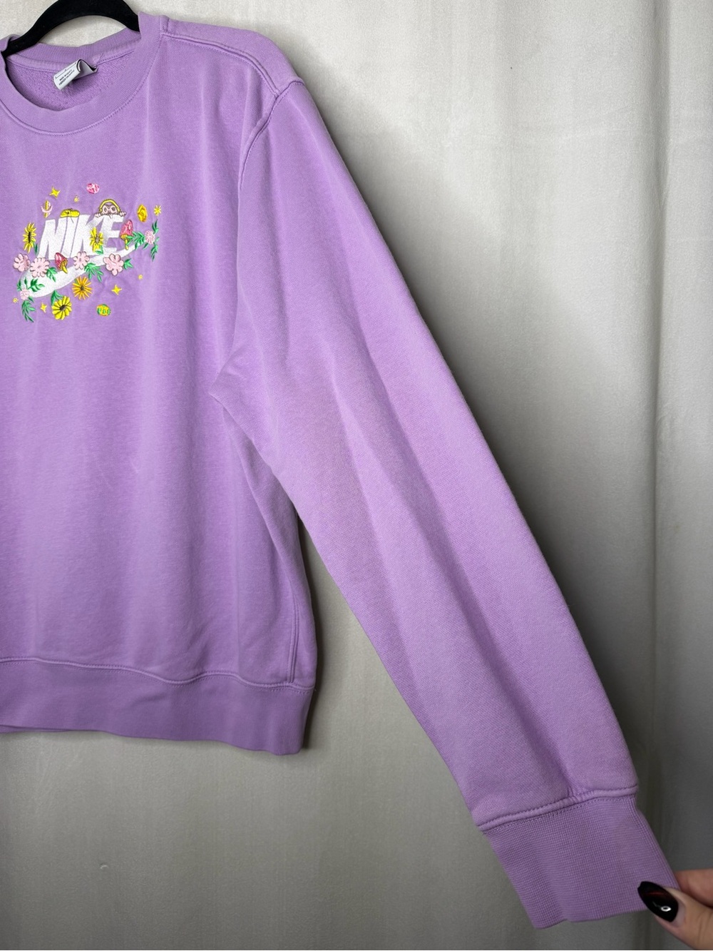 NIKE / Rare Floral Mushroom Embroidered Sweatshirt Purple Fleece Crewneck / L - Picture 4 of 7